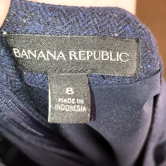 BANANA REPUBLIC Navy Blue Speckle Tweed Flannel Wool Fringe Sheath Dress(#1,092) - Picture 2 of 10